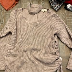 Maude pink choker neckline, off the shoulder sweater